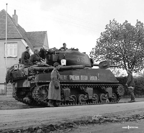 Raised Sherman tanks from the ship 