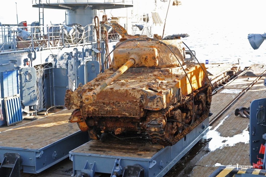 Raised Sherman tanks from the ship 